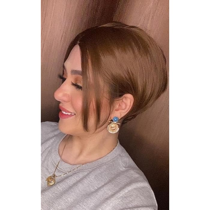 DILLARDS Synthetic Heat Fiber Wig Light Brown Short Straight Wig Suitable For Daily Wear - Image 1